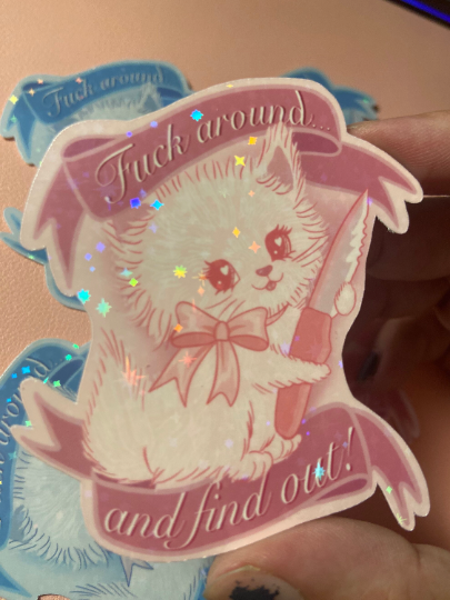 holographic kitten "fuck around & find out" STICKER