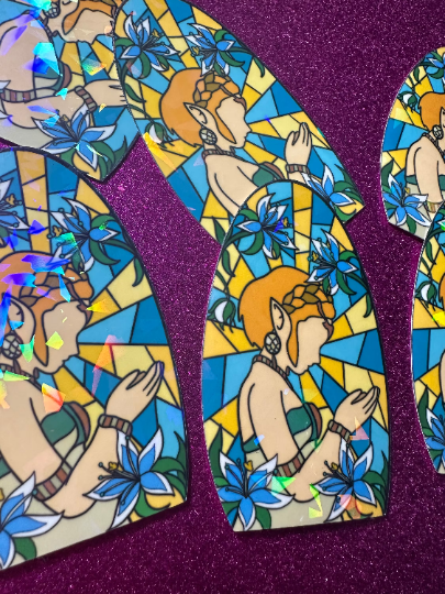 holographic stained-glass videogame Princess STICKERS