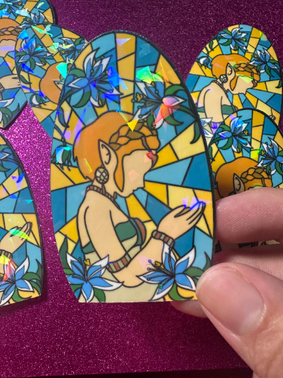 holographic stained-glass videogame Princess STICKERS